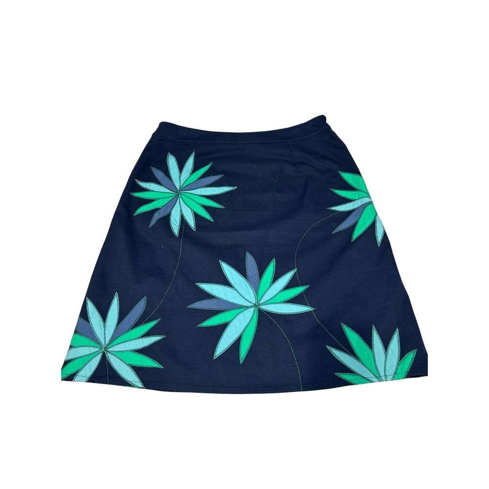 Boden Navy Tropical Palm Leaf Print A-Line Mini Skirt 8 Cotton Career Applique